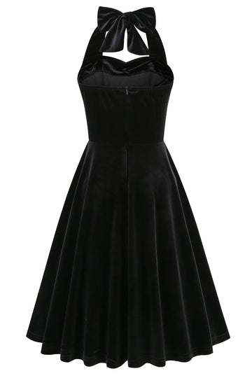 Vestido corto vintage negro con tirantes finos de línea A